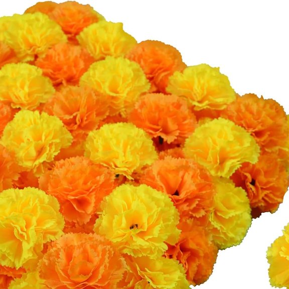 DH EYB 50 Pcs Mini Carnation Heads, Bridal Shower & Hair Accessories, Orange and Yellow