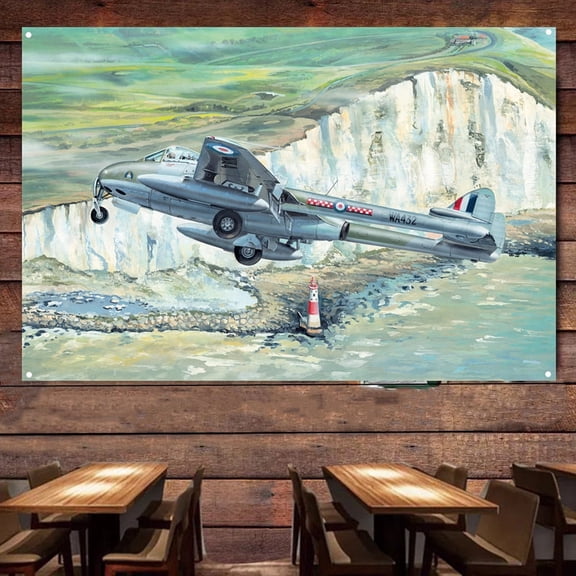 DH100 Vampire FB.5 WW II Fighter Banner Room Wall Flag - 38" x 57" Air Force Attack Aircraft Canvas Print - Military Aviation Wall Art Decor - Ideal Gift For Army Fans