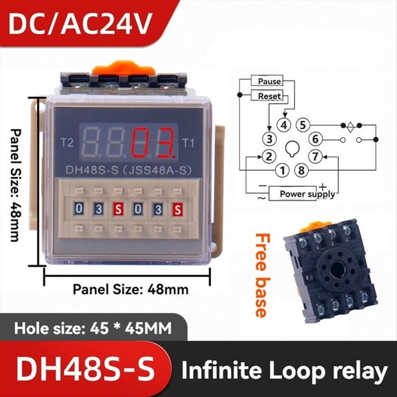 DH48S-S 12V Time Relay DC24V Repeat Cycle with Socket DH48S Series Delay Time with Base