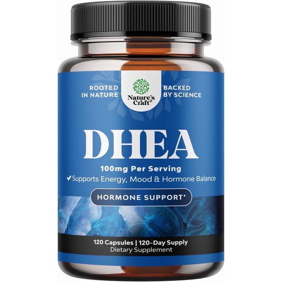 Nature’s Craft 100mg Mood Support & Hormone Balance DHEA Supplement for Women & Men, 120 Capsules