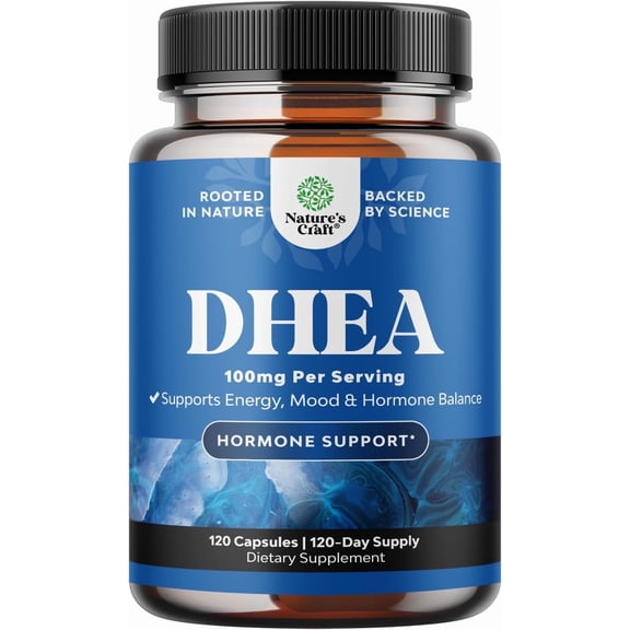 Nature’s Craft 100mg Mood Support & Hormone Balance DHEA Supplement for Women & Men, 120 Capsules