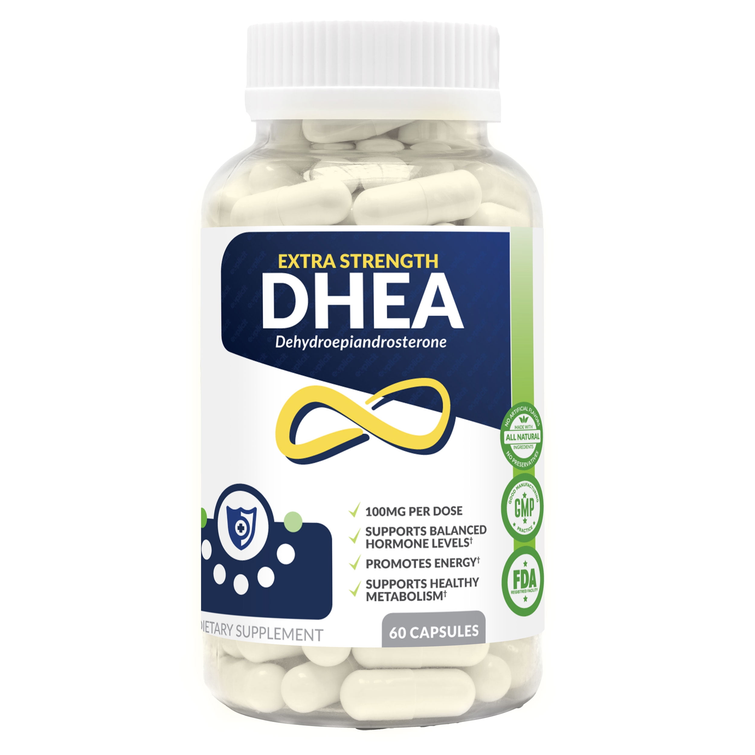 DHEA 100mg Promotes Hormone Balance 60 Capsules NonGMO, Gluten