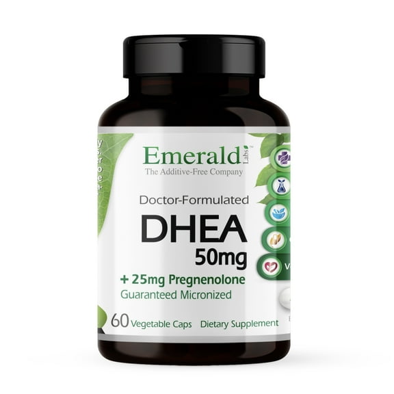 Emerald Labs DHEA 50mg with 25mg Pregnenolone to Help Balance Hormone Levels for Men and Women, Cognitive Function Support, Increase Metabolism, Lean Body Mass - 60 Capsules