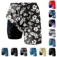 thumbnail image 1 of DHFJKG 2 In 1 Mens Swim Trunks Hawaiian Athletic Swimsuits Drawstring Shorts Tropical Printed Summer Bathing Suit Bottoms With Pockets, 1 of 4