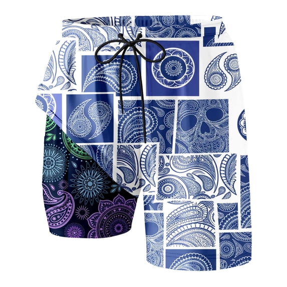 DHFJKG 2 In 1 Mens Swim Trunks Hawaiian Athletic Swimsuits Drawstring Shorts Tropical Printed Summer Bathing Suit Bottoms With Pockets
