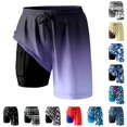 thumbnail image 1 of DHFJKG 2 In 1 Mens Swim Trunks Hawaiian Athletic Swimsuits Drawstring Shorts Tropical Printed Summer Bathing Suit Bottoms With Pockets, 1 of 4