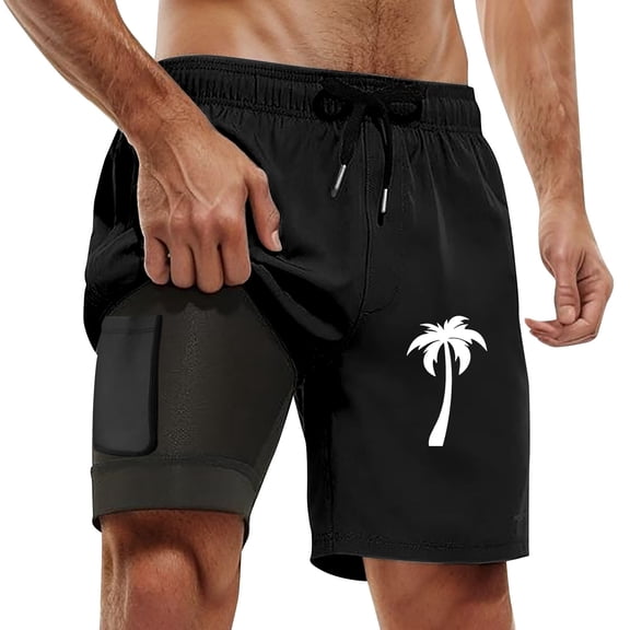 DHFJKG 2 In 1 Mens Swim Trunks With Compresssion Liner And Side Pockets Casual Drawstring Tropical Printed Swimwear Shorts Trendy Beachwear