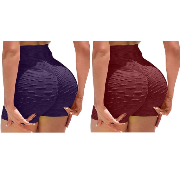 DHFJKG 2 Packs Workout Biker Shorts For Women High Waisted Yoga Soft Tummy Control Fitness Sports Shorts