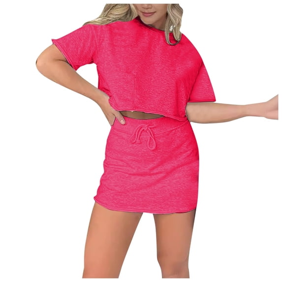 DHFJKG 2 Piece Outfits For Women Skirt Sets Short Sleeve Cropped Top High Rise Mini Skort Set Matching Joggers Set Holiday Outfit