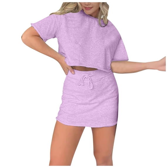 DHFJKG 2 Piece Outfits For Women Skirt Sets Short Sleeve Cropped Top High Rise Mini Skort Set Matching Joggers Set Trendy Outfit