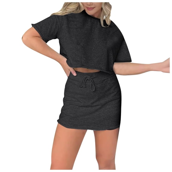 DHFJKG 2 Piece Outfits For Women Skirt Sets Short Sleeve Cropped Top High Rise Mini Skort Set Matching Joggers Set Trendy Outfit