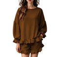 thumbnail image 1 of DHFJKG 2 Piece Outfits For Women Summer Shorts Set Ruffle Long Sleeve Loose Fit Solid Color T Shirt And Shorts Matching Sets Soft Outfit, 1 of 5