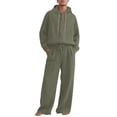 thumbnail image 1 of DHFJKG 2 Piece Sets Mens Hoodies Linen Loose Fit Long Sleeve Button Front Shirt Pullover Wide Leg Pants Lightweight Casual Classic Outfit, 1 of 5