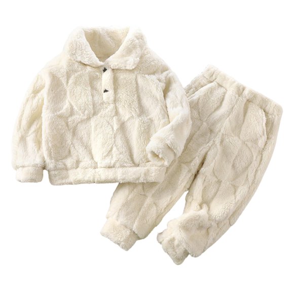 DHFJKG 2 Piece Suit Children's Pyjamas Winter Flannel Boys Girls Coral Velvet Homewear Warm Set Long Sleeve Turndown Collar Patterned Fuzzy Cozy Sleepwear