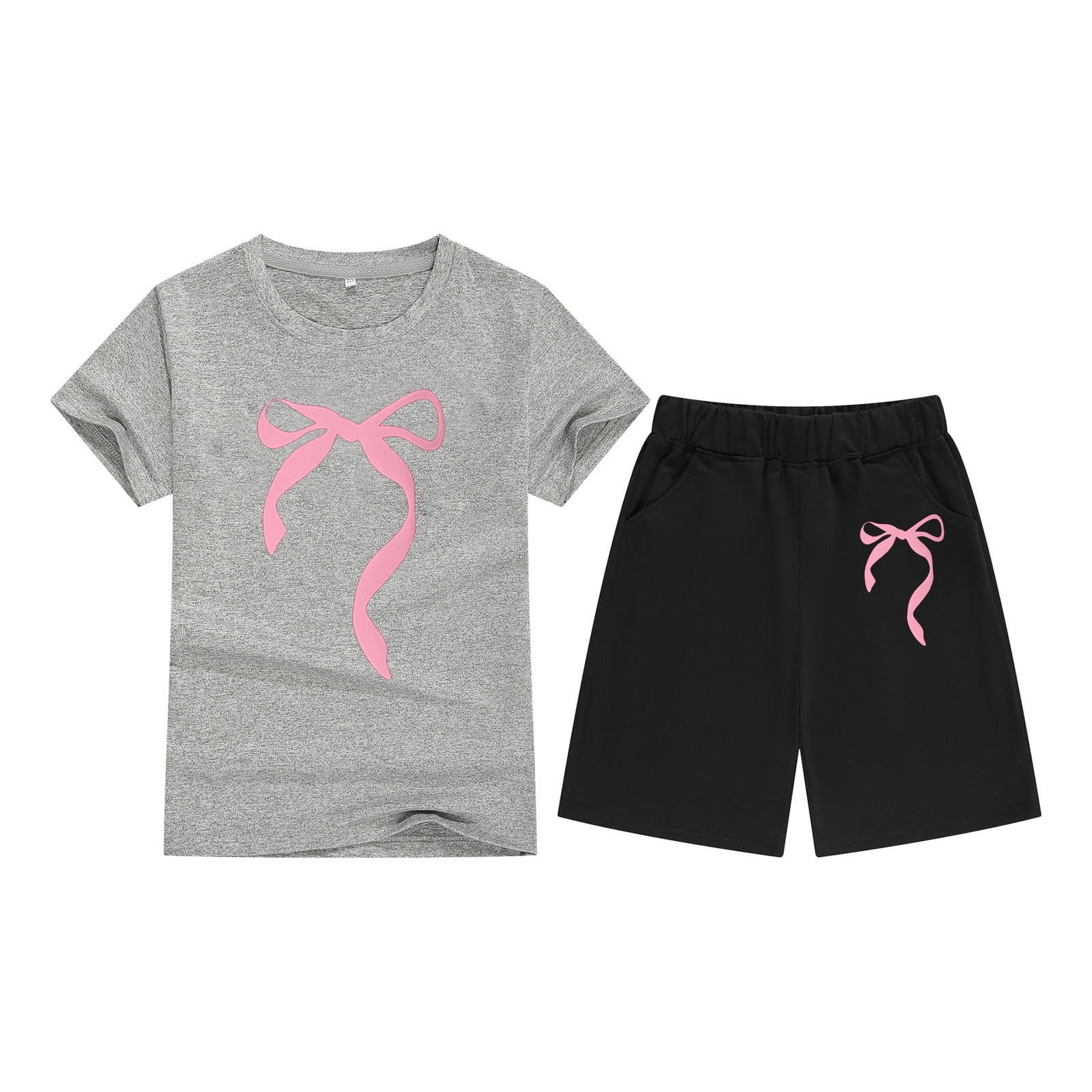 Children's Round Neck Cartoon Graphic T-Shirt and Shorts Set