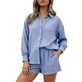 thumbnail image 1 of DHFJKG 2 Piece Summer Outfits Women Shorts Set Textured Long Sleeve Button Up Shirts And Shorts Loose Fit Matching Sets Stylish Outfit, 1 of 5