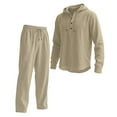 thumbnail image 1 of DHFJKG 2 Piece Sweatsuit For Men Linen Casual Suit Solid Color Hooded Long Sleeve Pullover Loose Fit Pants Lightweight Versatile Outfit, 1 of 4