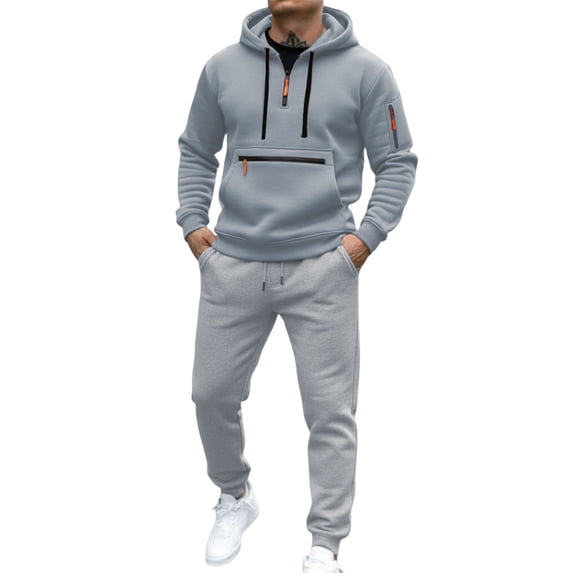 DHFJKG 2 Piece Sweatsuit For Men Jogging Sweat Track Suits Quarter Zip Hooded Sweatshirt With Joggers Ankle-Tied Pants Sportswear Athleisure Cozy Outfit