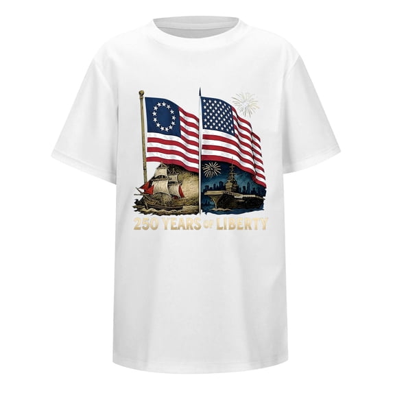 DHFJKG 250 Years Anniversary USA Shirts For Boys Graphic Tees US National Flag Liberty Printed Top For Kids 2-13Y