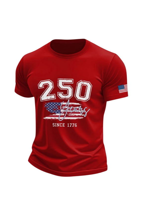 250Th Anniversary USA Shirts For Men Short Sleeve T Shirt Casual Crew Neck Graphic Tee US National Flag 4Th Of July Top