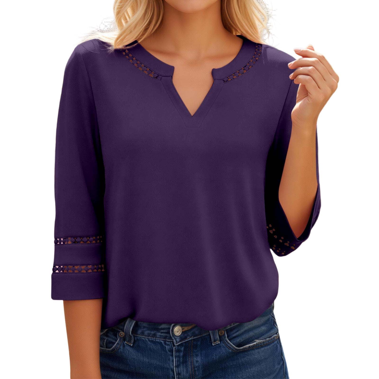 DHFJKG 3/4 Sleeve Shirts For Women Hallow Out Spring Summer Top Retro ...