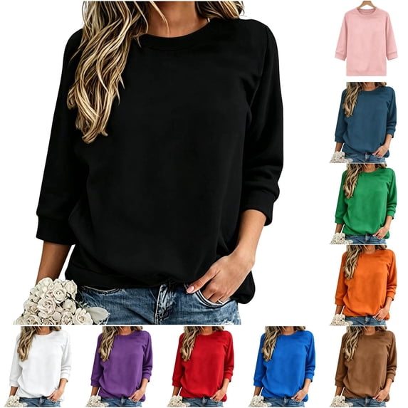DHFJKG 3/4 Sleeve Sweatshirt For Women Casual Fall Crew Neck Sweatshirts Loose Pullover Basic Tops