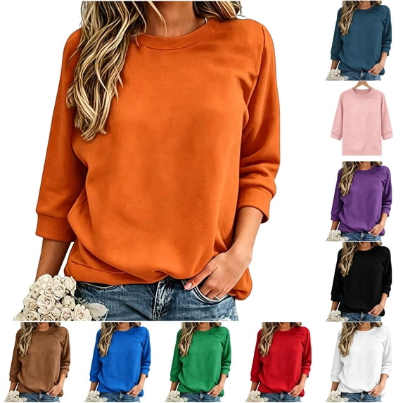 DHFJKG 3/4 Sleeve Sweatshirt For Women Casual Fall Crew Neck Sweatshirts Loose Pullover Basic Tops