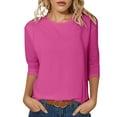 thumbnail image 1 of DHFJKG 3/4 Sleeve T Shirt Women Casual Crewneck Solid Color Spring Summer Top Soft Comfort Stretch Fit Daily Wear Basic Tee, 1 of 5