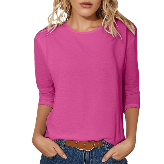 DHFJKG 3/4 Sleeve T Shirt Women Casual Crewneck Solid Color Spring Summer Top Soft Comfort Stretch Fit Daily Wear Basic Tee