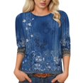 thumbnail image 1 of DHFJKG 3/4 Sleeve T Shirts For Women Crew Neck Floral Printed Loose Fit Spring Summer Top Bohemian Beach Vacation Clothes Trendy Tops, 1 of 4