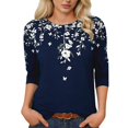 thumbnail image 1 of DHFJKG 3/4 Sleeve T Shirts For Women Crew Neck Floral Printed Loose Fit Spring Summer Top Bohemian Beach Vacation Clothes Versatile Tops, 1 of 4