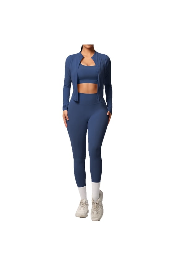 3 Piece Workout Sets For Women Yoga Sports Bra High Waisted Leggings Athletic Jacket Casual Running Fitness Yoga Wear Comfort Outfit
