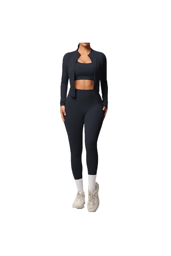 3 Piece Workout Sets For Women Yoga Sports Bra High Waisted Leggings Athletic Jacket Casual Running Fitness Yoga Wear Stylish Outfit