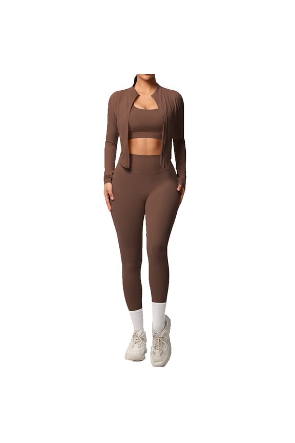 3 Piece Workout Sets For Women Yoga Sports Bra High Waisted Leggings Athletic Jacket Casual Running Fitness Yoga Wear Versatile Outfit