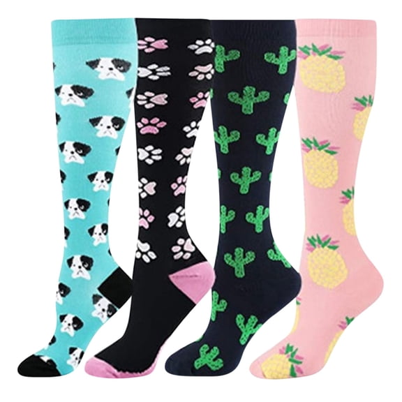DHFJKG 4 Pack Compression Socks For Women Circulation Athletic Sports Knee High Socks For Running Hiking