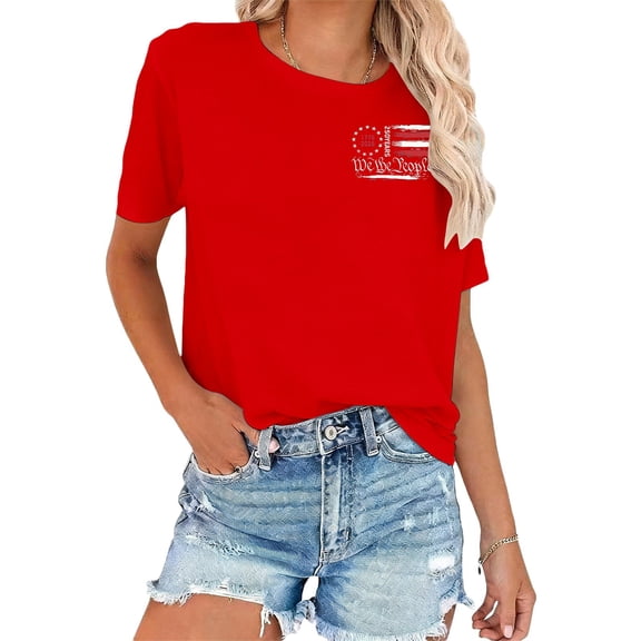 DHFJKG 4Th Of July Shirts Women US National Flag Short Sleeve Crew Neck 1776 2026 Top For Celebrate America's 250Th Anniversary