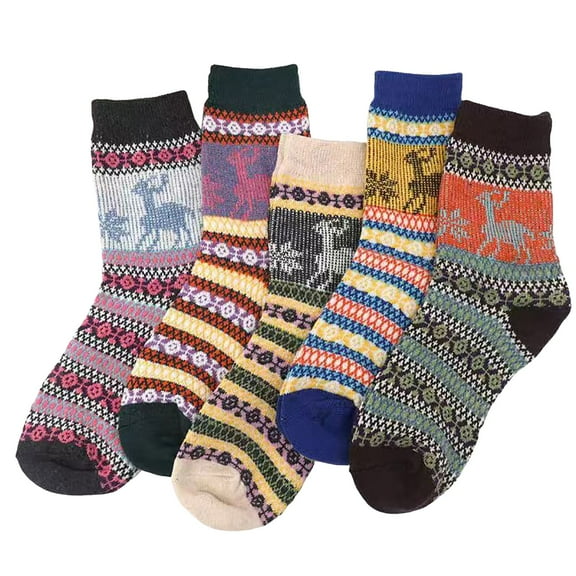 DHFJKG 5 Pairs Crew Socks For Women Knitted Christmas Mid Calf Socks Breathable Comfortable Stockings