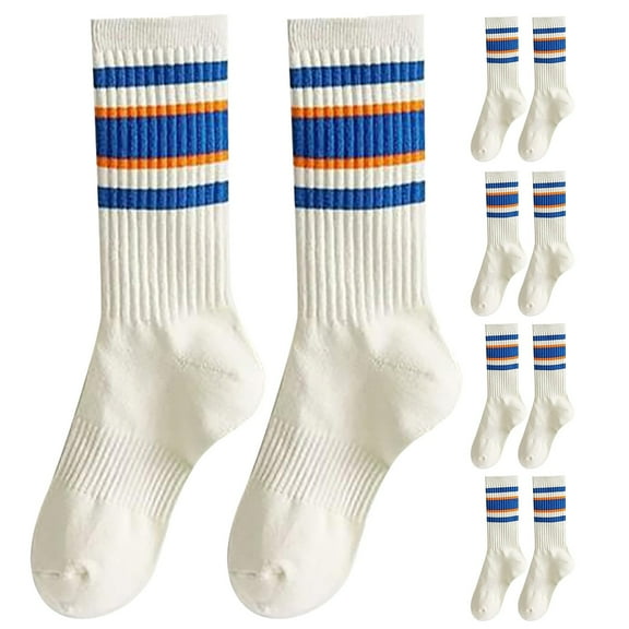 DHFJKG 5 Pairs Crew Socks For Women Knitted Stripped Preppy Style Calf Socks Breathable Soft Stockings