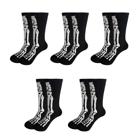 DHFJKG 5 Pairs Halloween Socks For Women Men Unisex Skeleton Printed Mid Calf Socks Halloween Party Accessories