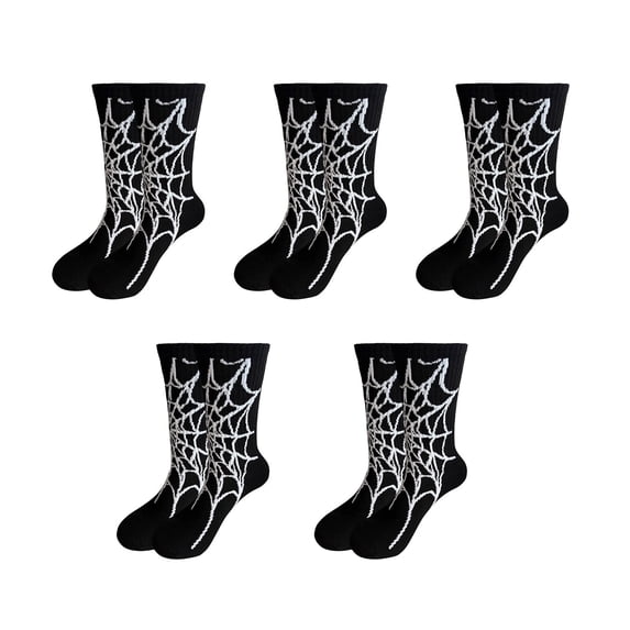 DHFJKG 5 Pairs Halloween Socks For Women Men Unisex Spider Web Printed Mid Calf Socks Halloween Party Accessories