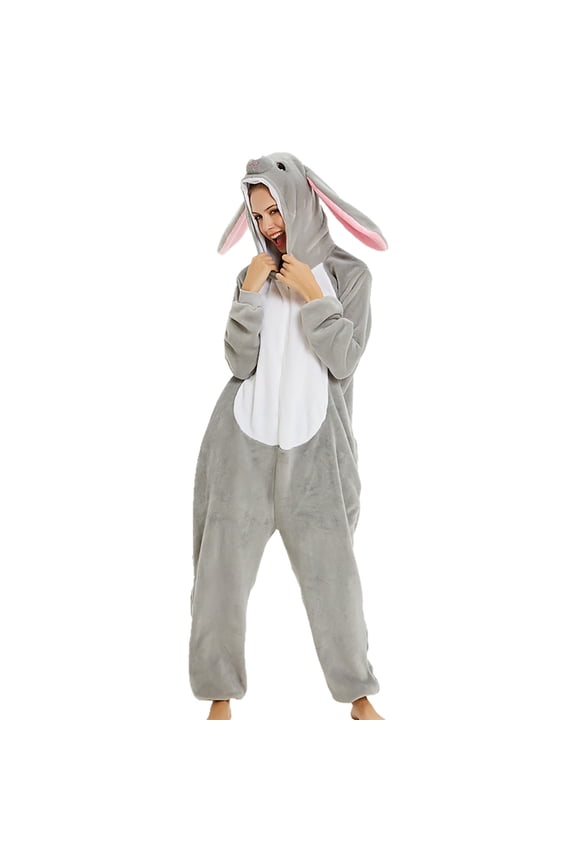 Adult Cartoon Animal Jumpsuit Winter Flannel Zipper Onesie With Ears Hood Pajamas Unisex Autumn Winter Loungewear Soft Homewear