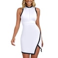 thumbnail image 1 of DHFJKG Athletic Dresses For Women Mini Crew Neck Sleeveless Slim Fit Zipper Front Side Slit Tennis Golf Dress Cozy Dresses, 1 of 6
