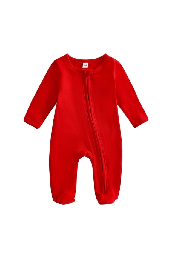 Baby Boys Girls Christmas Jumpsuits Winter Long Sleeve Crewneck Zip Up Warm Striped Footed Onesie 0-12 Months Xmas Cozy One-Piece