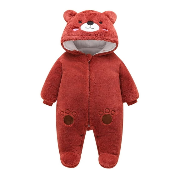 DHFJKG Baby Boys Girls Fuzzy Jumpsuits With Ears Hood Winter Cute Critter Shape Long Sleeve Zip Up Warm Footed Thickened Onesie 0-12 Months Comfort One-Piece
