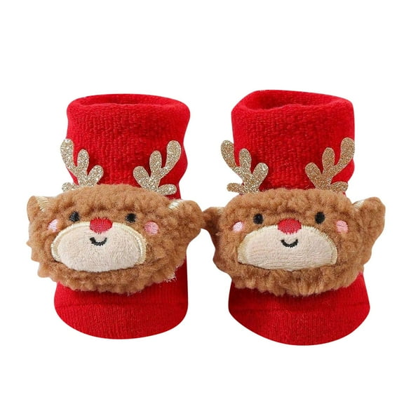 DHFJKG Baby Christmas Socks Toddlers Xmas Themed 3D Cartoon Reindeer Santa Snowmen Cute Crew Socks Walking Soft Stockings