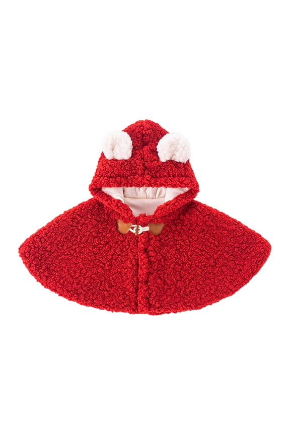 Baby Girl Clothes Fluffy Cape Windproof Ears Hooded Wram Coat With Buckle Thickened Cute Stylish Outerwear