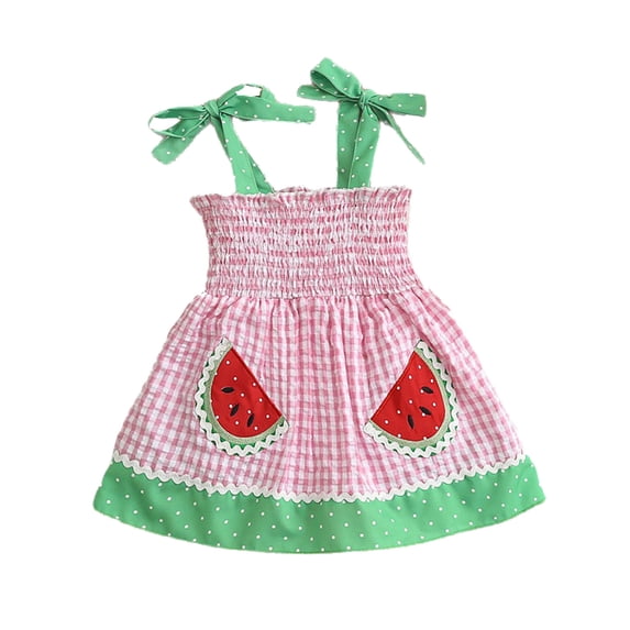 DHFJKG Baby Girl Clothes Toddler Girls Romper Dress Sleeveless Plaid Watermelon Embroidery Adjustable Spaghetti Straps Smocked Bodysuits 0-18M Stylish Dresses