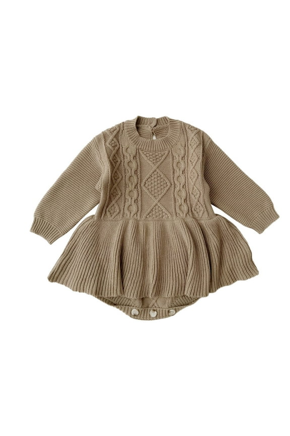 Baby Girls Knit Romper Sweaters Newborn Infant Solid Colod Knitted Jacquard Long Sleeve Bodysuit Dress Soft Onesie