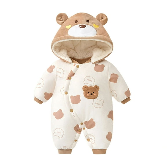 DHFJKG Baby Toddler Animals Jumpsuits Onesie With Ears Hood Thick Fuzzy Lining Long Sleeve Button Down Romper For Boys Girls Children 0-24 Months Home Relaxation Winter Warm Kawaii Onesies