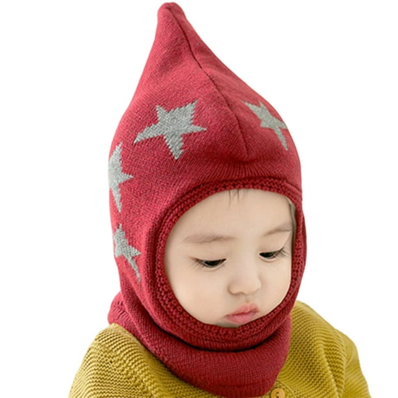 DHFJKG Baby Winter Knited Balaclava Hat Integrated Scarf With Pointed Top Star Pattern Beanie Warm Comfort Hat